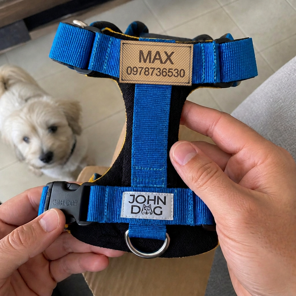 Arnes Active Johndog color Amarillo Azul Cielo vista frontal Identificacion
