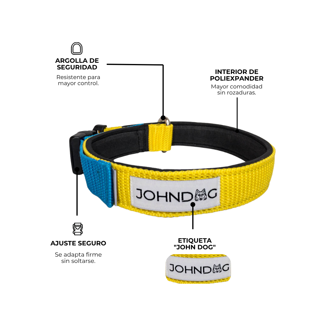 Collar Confort Johndog color Amarillo Azul CIelo Producto a detalle 