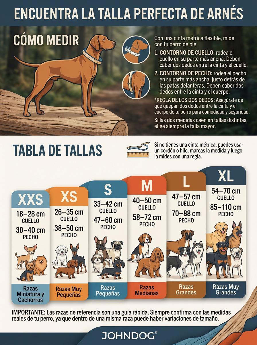 Tallas para perros arnes Johndog 
